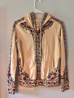Lucky Brand Embroidered Floral Zip Hoodie Boho Cottagecore Jacket Size S